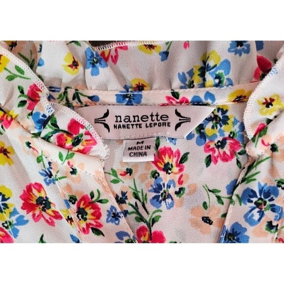 Nanette Lepore baby pink floral peasant button down ballon 3/4 sleeve top size M - Picture 6 of 7